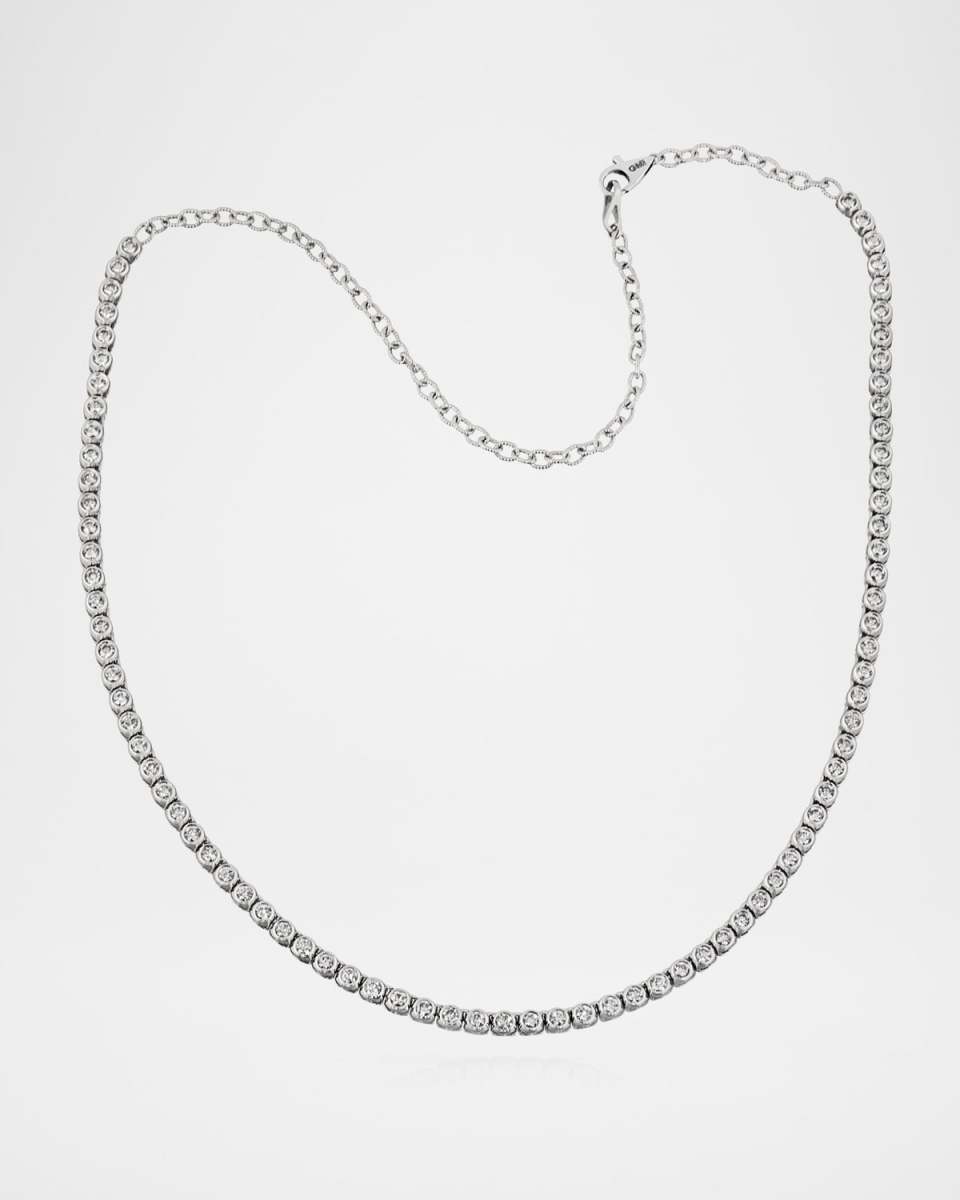 18K White Gold Half Way Around Diamond Chain Necklace, 11-16"L
